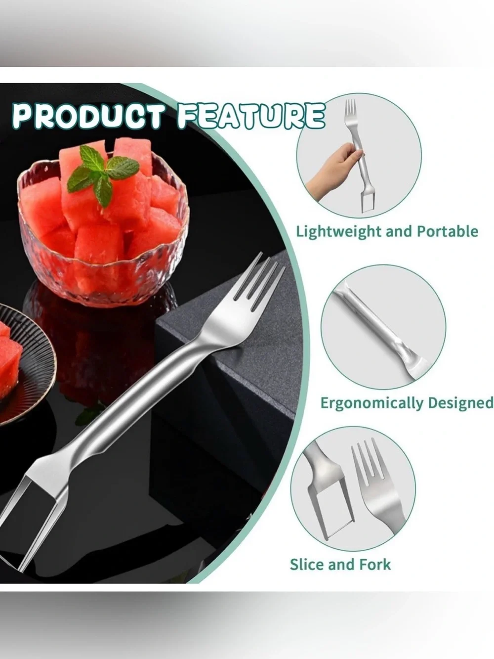 2-in-1 Stainless Steel Fruit Cutter Watermelon Cutter Fork